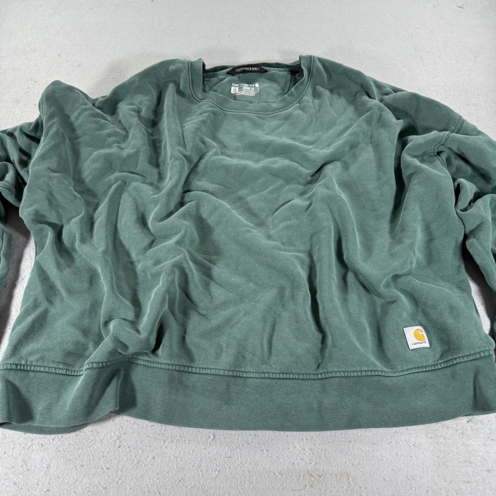 Carhartt Women's 2X Loose Fit Green Logo Sleeve Crewneck Sweatshirt Plus